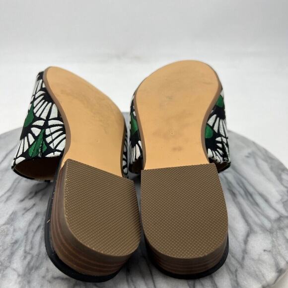Soft Surroundings Womens 8 Slides Green Black Floral Open Toe Low Block Heel - Picture 9 of 12